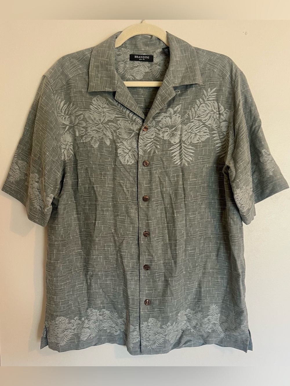 Brandini Men's Short-Sleeve Floral Button-Down Pure Silk Shirt